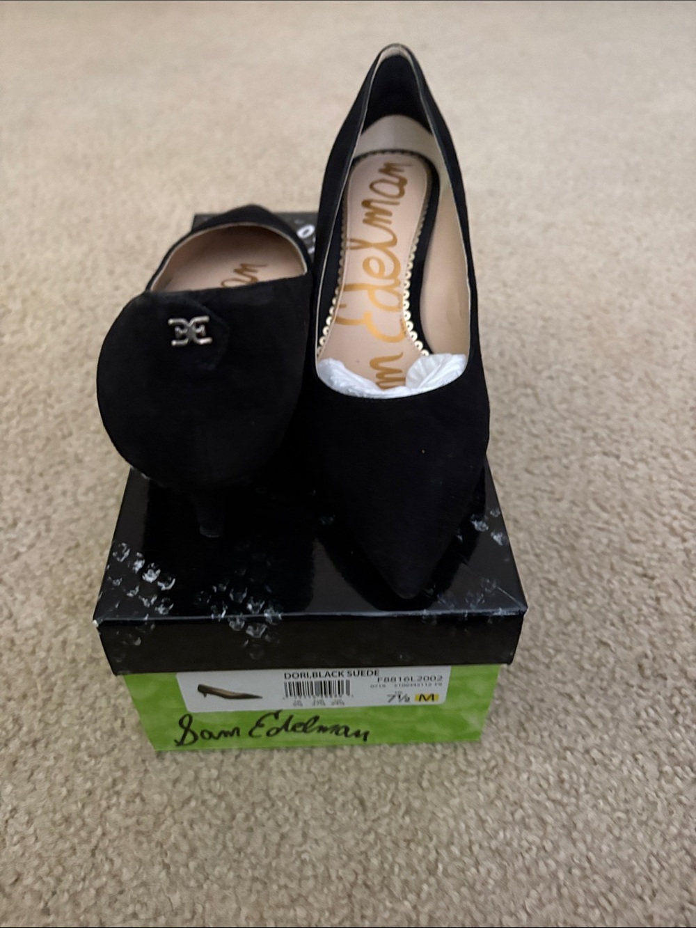 Sam Edelman Black Suede Pointed Toe Pump - Picture 2 of 3